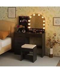 Volenca Makeup Vanity Desk Dressing Table and Stool Set with Mirror and Lights