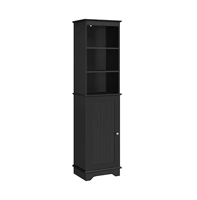 Yaheetech 60.5" H Tall Bathroom Floor Cabinet with Single Door and Shelve Black