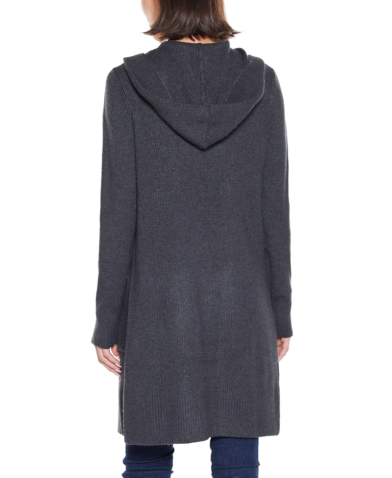 Belldini Women's Hooded Novelty-Stitch Coatigan Sweater