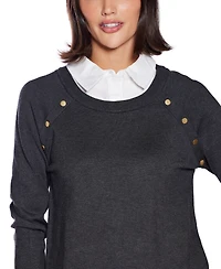 Belldini Women's Layered-Look Rivet-Trim Sweater