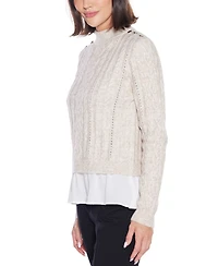 Belldini Women's Black Label Chiffon-Hem Cable Sweater