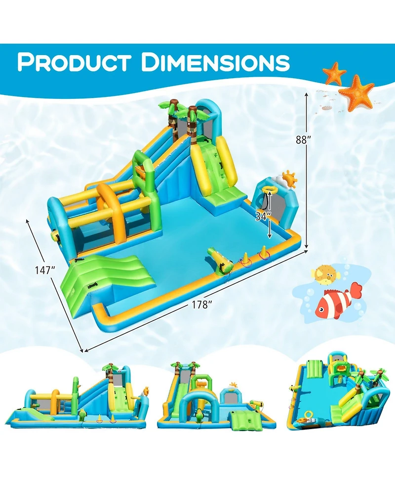 Gymax Inflatable Water Slide w/Splash Pool Climbing Wall Football Goal 735W Blower
