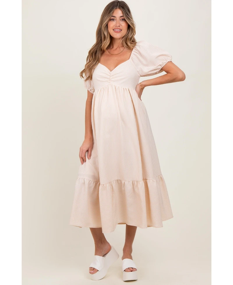 Pinkblush Maternity Lavender Sweetheart Stripe Smocked Back Midi Dress