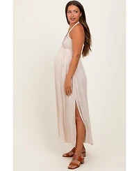 Pinkblush Cream Halter Neck Side Slit Maternity Midi Dress
