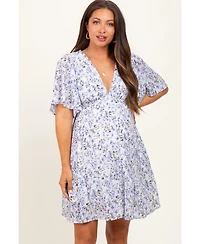 Pinkblush Women's Periwinkle Floral V-Neck Flutter Sleeve Maternity Mini Dress