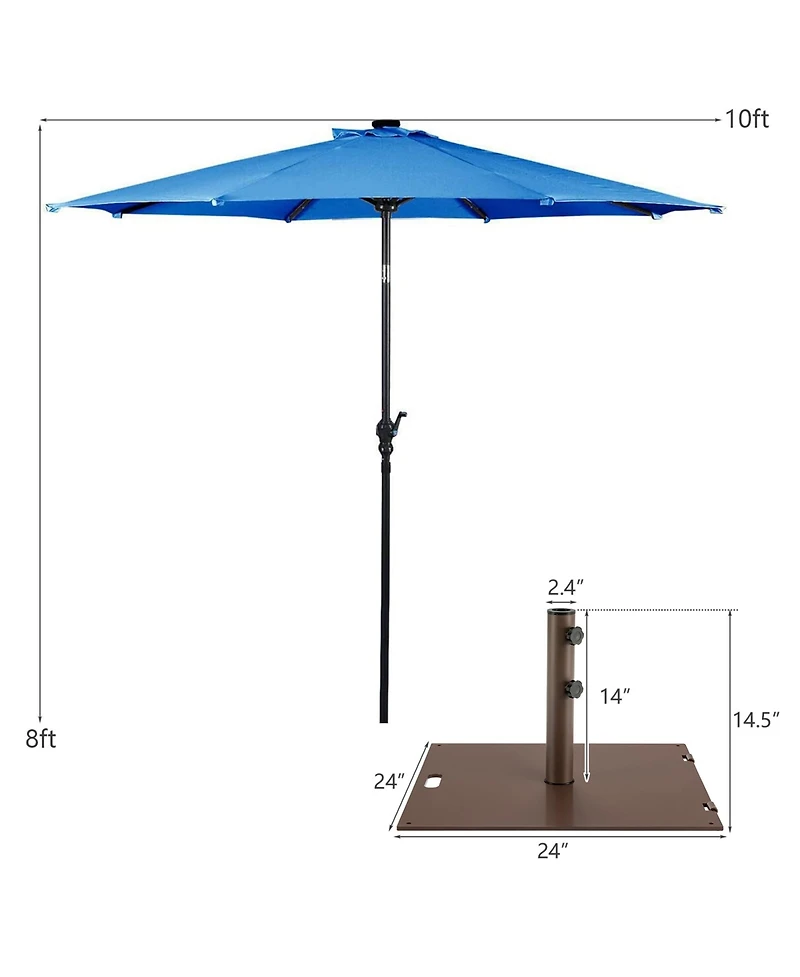 Gymax 10 Ft Patio Table Market Umbrella w/ 24 Solar Led Lights & Heavy-duty Base