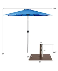 Gymax 10 Ft Patio Table Market Umbrella w/ 24 Solar Led Lights & Heavy-duty Base