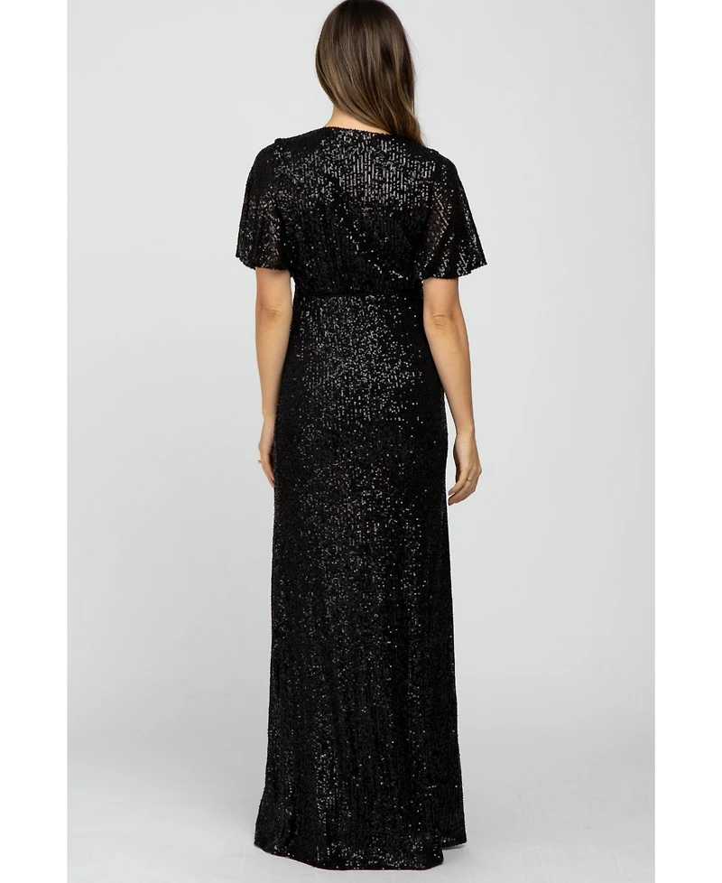 Pinkblush Maternity Black Sequin Short Sleeve Maxi Dress