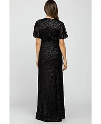Pinkblush Maternity Black Sequin Short Sleeve Maxi Dress