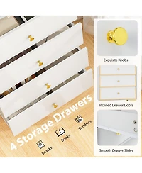 Volenca 4 Drawer Modern Storage Cabinet with Flip Up Fluted Glass Door
