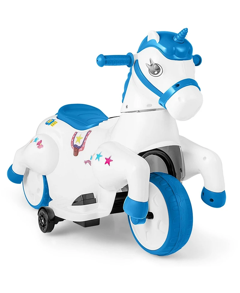 12V Kids Ride on Unicorn Toy with Training Wheels Music One-button Start Horse