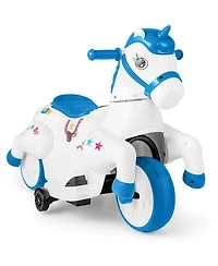 12V Kids Ride on Unicorn Toy with Training Wheels Music One-button Start Horse