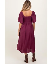 Pinkblush Maternity Plum Front Tie Ruffle Sleeve Midi Dress