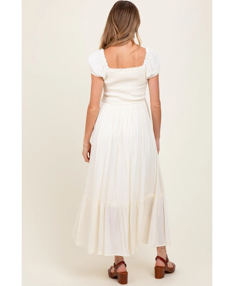 Pinkblush Ivory Ruffle Detail Square Neck Maternity Maxi Dress