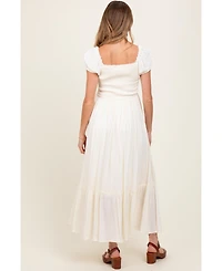 Pinkblush Ivory Ruffle Detail Square Neck Maternity Maxi Dress