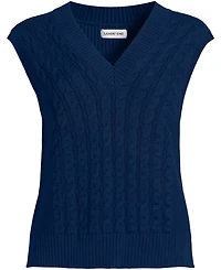 Lands' End Women's Drifter Modern Cable V Neck Vest Sweater