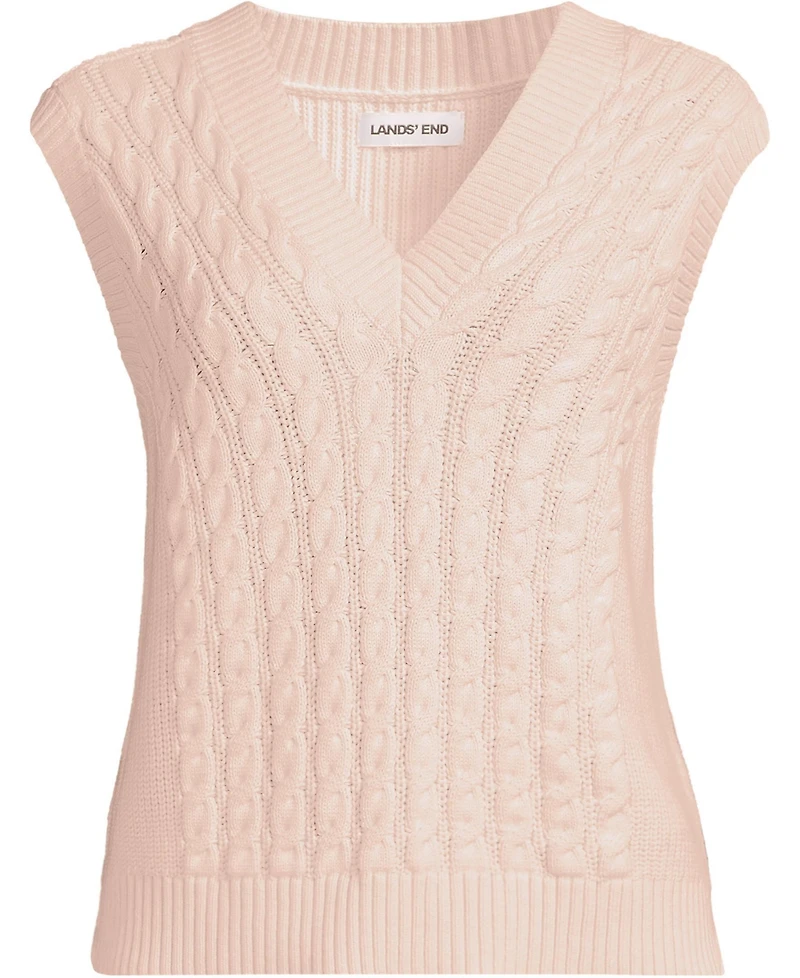 Lands' End Women's Drifter Modern Cable V Neck Vest Sweater