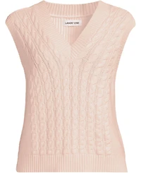 Lands' End Women's Drifter Modern Cable V Neck Vest Sweater