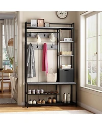 gaomon Hall Tree with Storage Bench - 41.34 In Freestanding Entryway Bench with Coat Rack, 5-In-1 Intelligent Design Featuring Shoe Storage