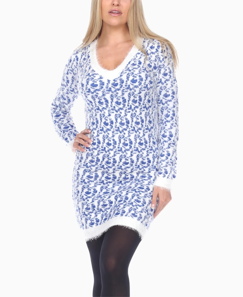White Mark Women's Fuzzy Knit Sweater Dress