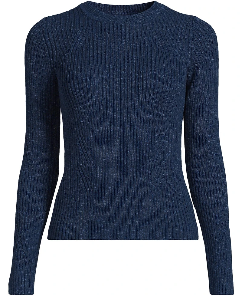 Lands' End Women's Cotton Blend Marl Ribbed Crew Neck Sweater