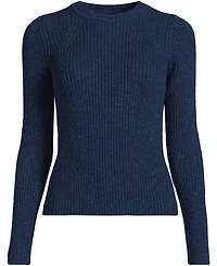 Lands' End Women's Cotton Blend Marl Ribbed Crew Neck Sweater