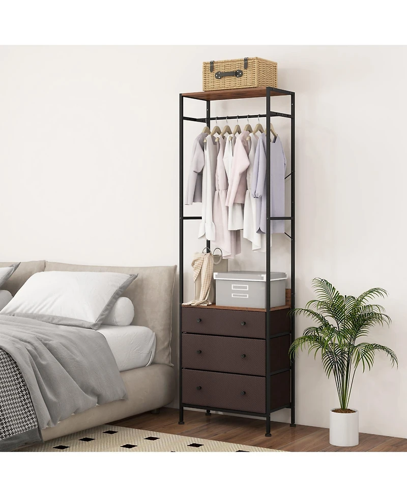 Volenca Freestanding Closet Organizer with 3-position Hanging Rod and Storage Shelves