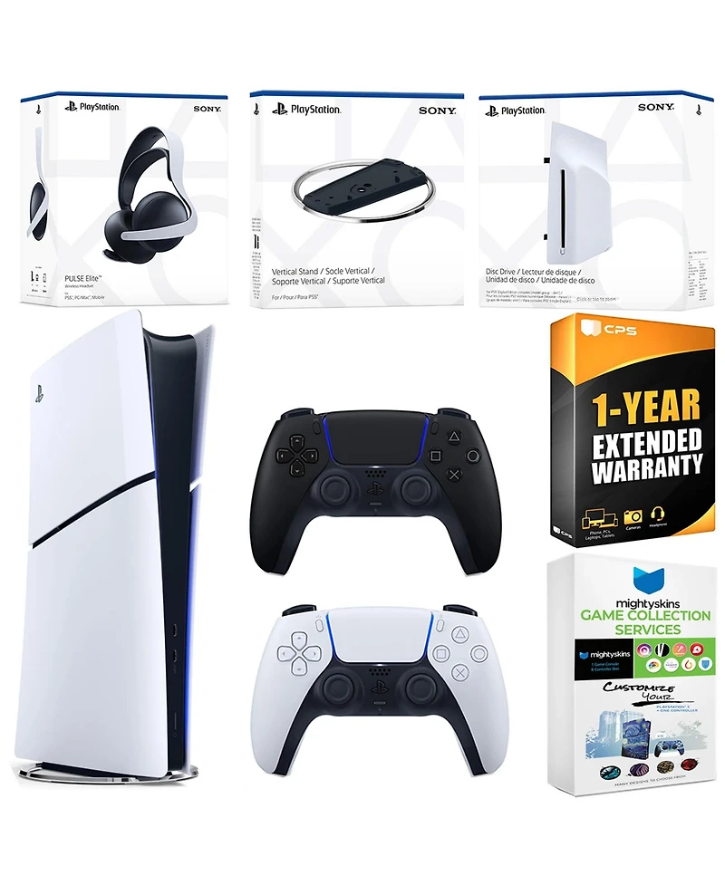 Sony PlayStation 5 Slim Digital Bundle with Disc Drive, Extra Controller, Pulse Elite Headset, Vertical Stand