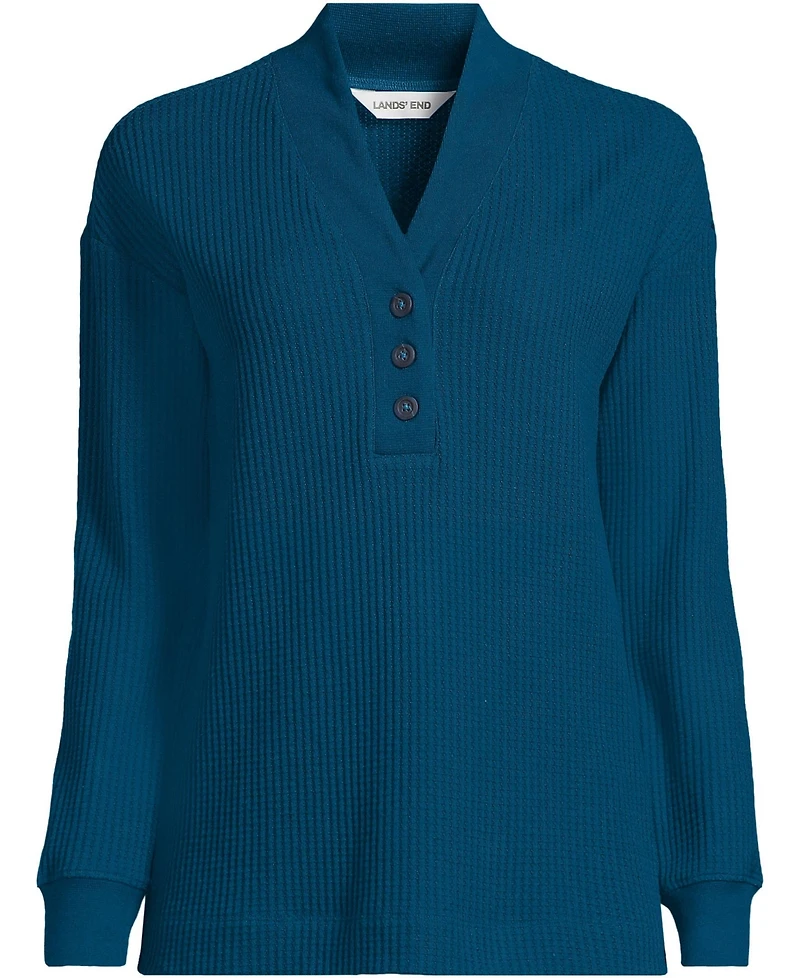 Lands' End Women's Long Sleeve Waffle Shawl Collar Henley
