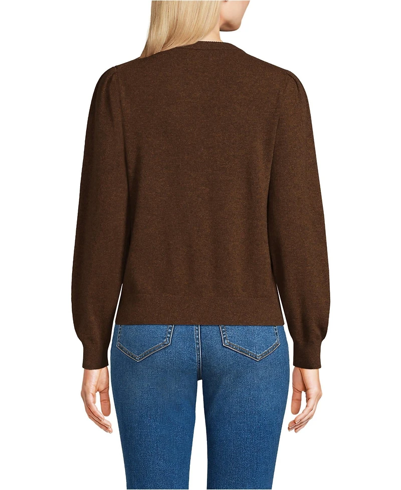 Lands' End Women's Cashmere Puff Sleeve Crew Neck Sweater