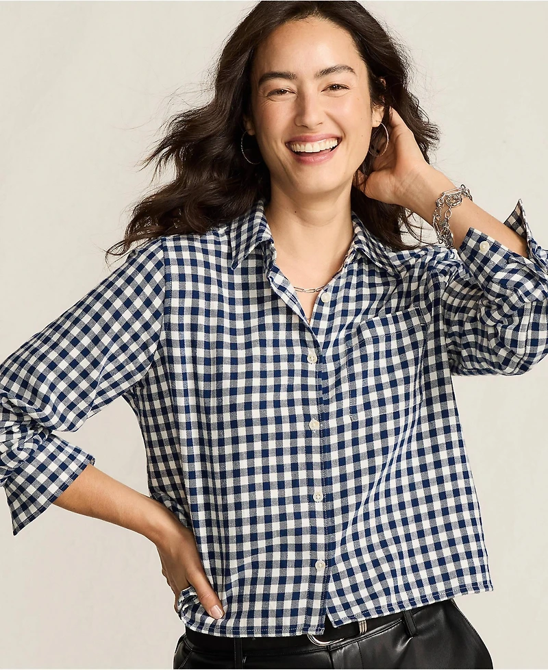 Lands' End Women's Cropped Flannel Shirt