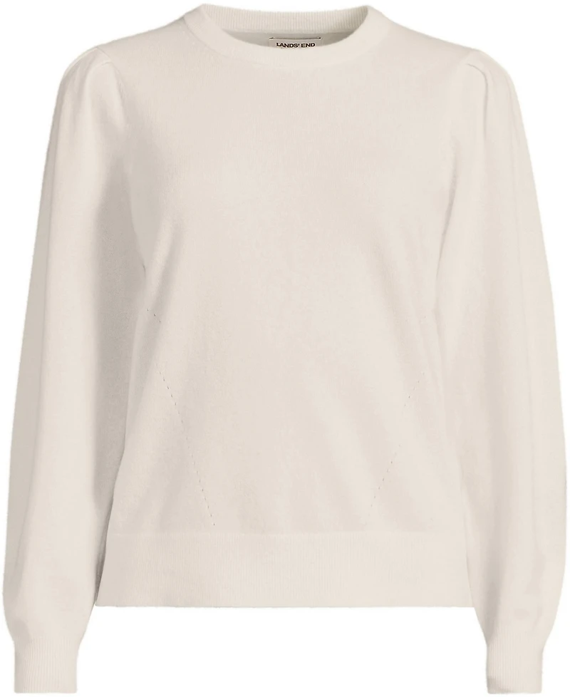 Lands' End Women's Cashmere Puff Sleeve Crew Neck Sweater