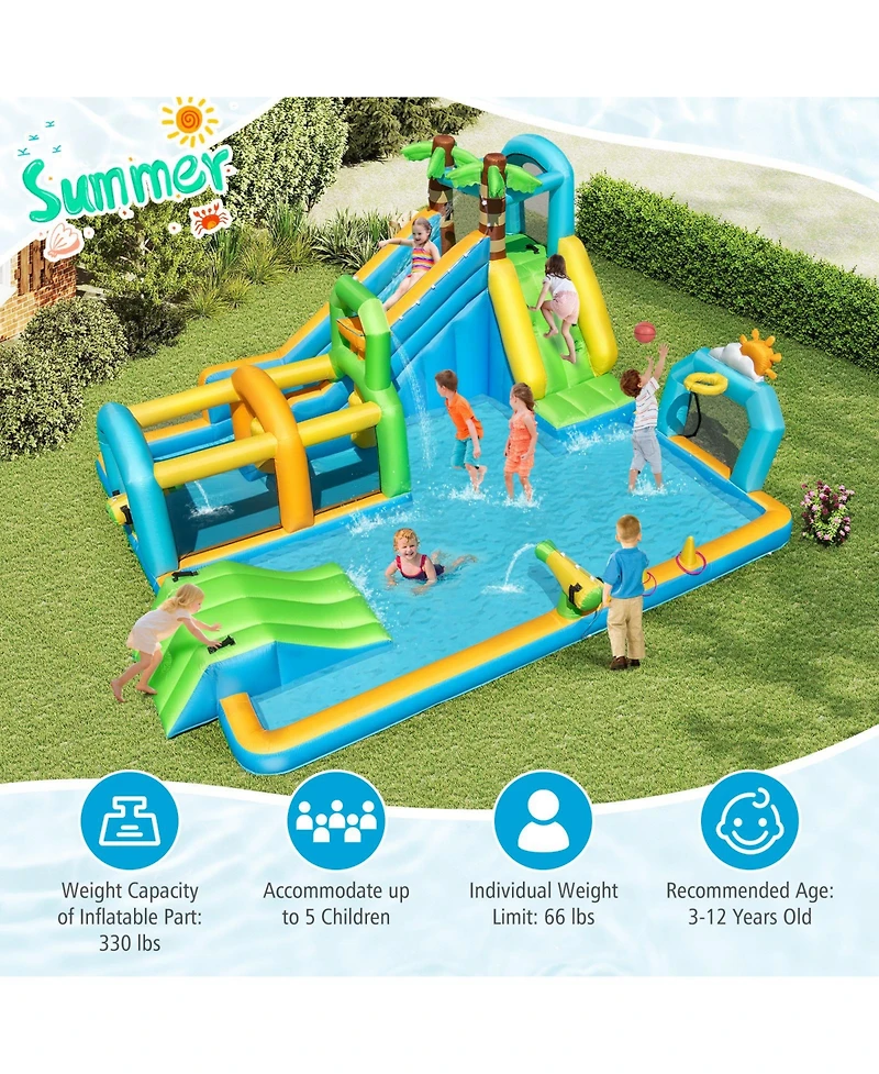 Gymax Inflatable Water Slide w/Splash Pool Climbing Wall Football Goal 750W Blower
