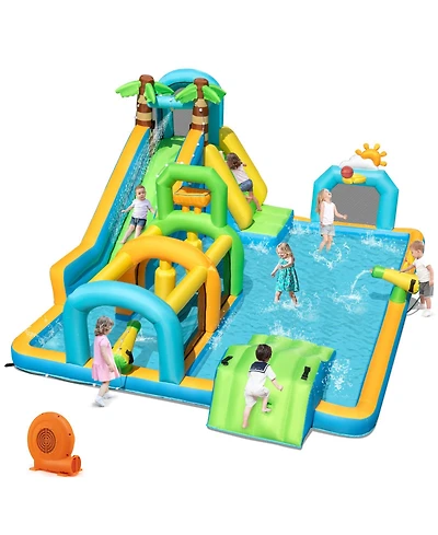 Gymax Inflatable Water Slide w/Splash Pool Climbing Wall Football Goal 750W Blower