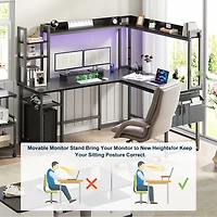 Aheaplus L-Shaped Desk with Hutch & Power Outlet, Corner Computer Led Lights