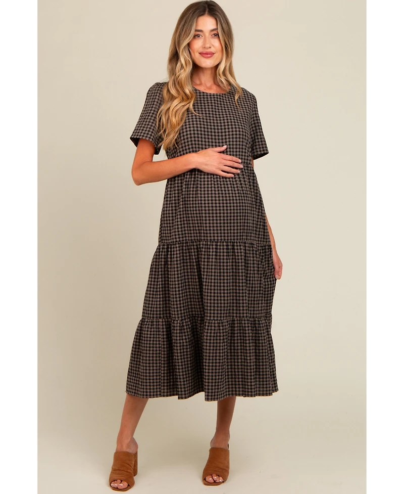Pinkblush Maternity Black Gingham Tiered Midi Dress