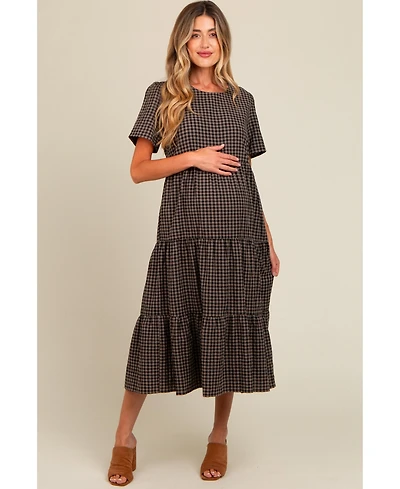 Pinkblush Maternity Black Gingham Tiered Midi Dress