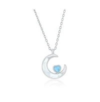 Caribbean Treasures Sterling Silver, Mop Crescent Moon & Larimar Heart Necklace - Larimar