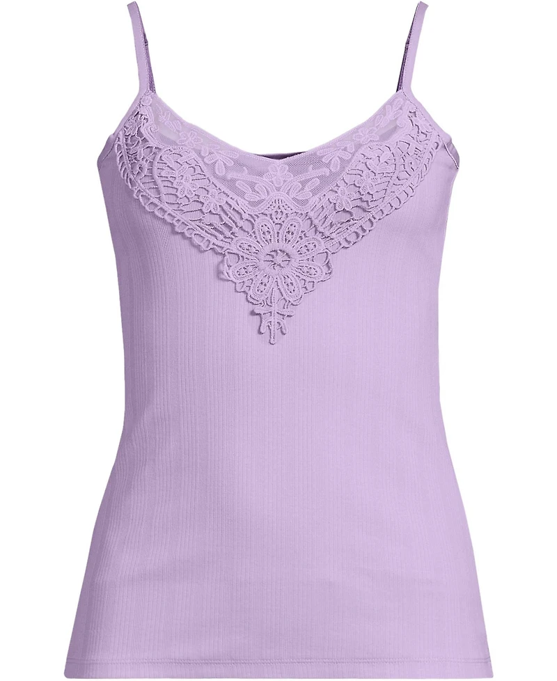 Lands' End Women's Variegated Micro Rib Lace Trim Cami