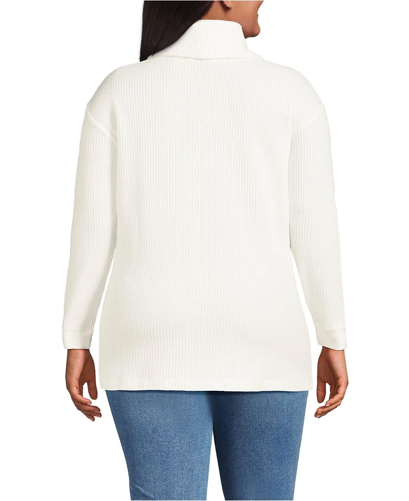 Lands' End Plus Long Sleeve Waffle Cowl Neck Tunic