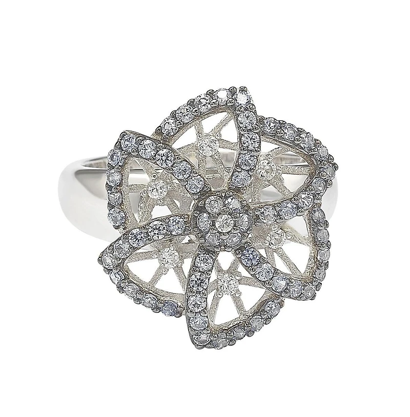 Suzy Levian Sterling Silver Sapphire & Created White Sapphire Flower Ring