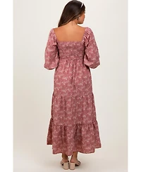 Pinkblush Mauve Floral Smocked Square Neck Maternity Maxi Dress