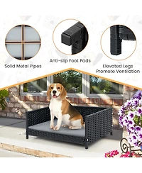 Rattan Dog Bed with Waterproof Soft Cushion for Medium Small Dogs Cats