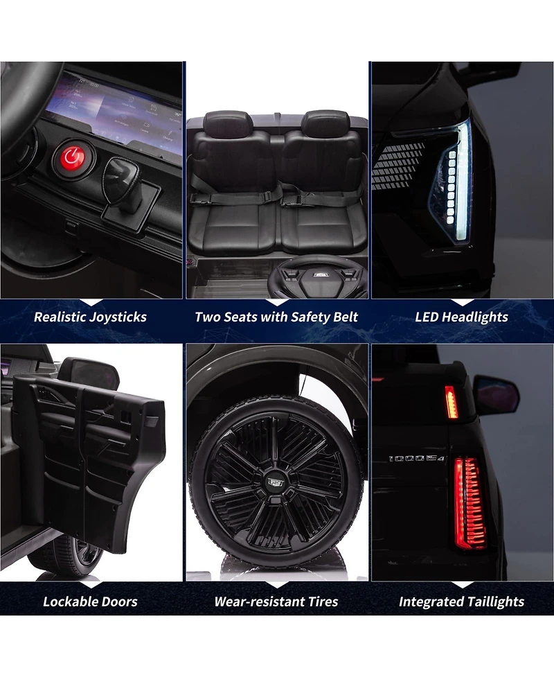 2 Seater Ride on Truck, 24V Licensed Cadillac Kids Car Electric Vehicles w/Remote Control, 3 Speeds, Led Lights
