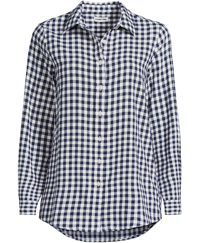 Lands' End Women's Petite Flannel Boyfriend Fit Long Sleeve Shirt