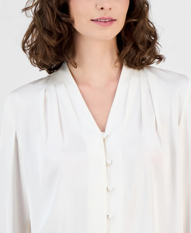 Anne Klein Women's V-Neck Button-Front Blouse