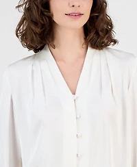Anne Klein Women's V-Neck Button-Front Blouse