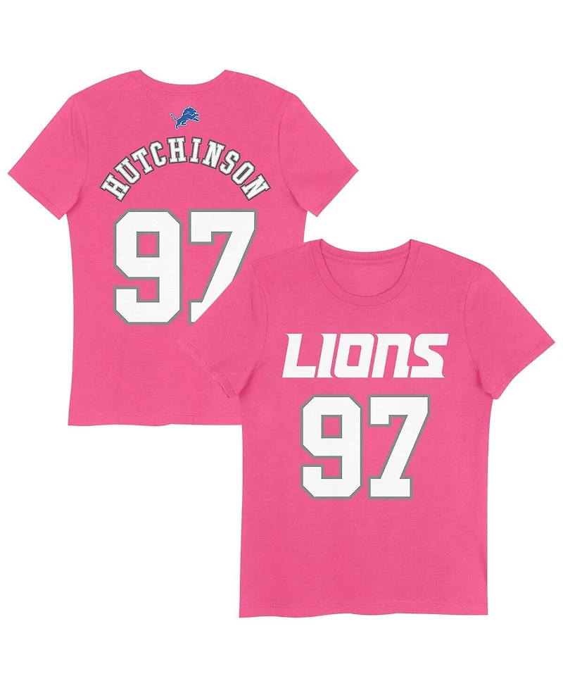 Nike Big Girls Aidan Hutchinson Pink Detroit Lions Player Name Number T-Shirt