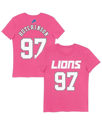 Nike Big Girls Aidan Hutchinson Pink Detroit Lions Player Name Number T-Shirt