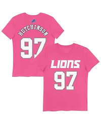 Nike Big Girls Aidan Hutchinson Pink Detroit Lions Player Name Number T-Shirt